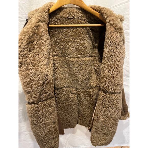 Vintage Shearling Sheepskin Suede Double Breasted Coat Car Jacket Buttons 70s - Picture 6 of 13